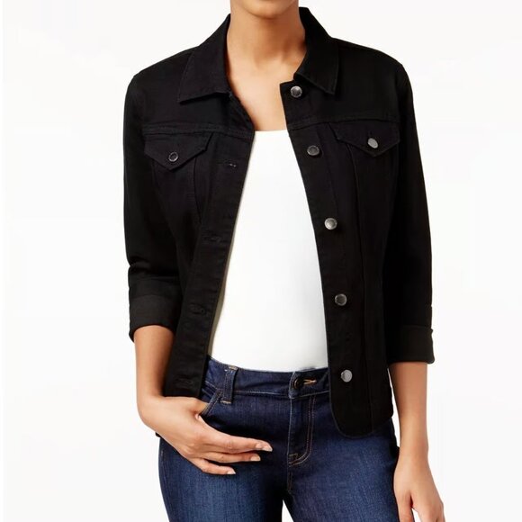 Charter Club Fitted Stretch Black Denim Jacket - Picture 1 of 6
